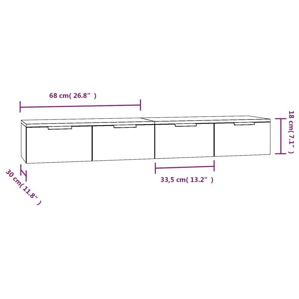 vidaXL Seinäkaapit 2 kpl musta 68x30x20 cm tekninen puu hinta ja tiedot | Hyllyt | hobbyhall.fi