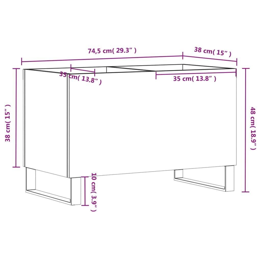 vidaXL LP-levyjen säilytyskaappi valkoinen 74,5x38x48 cm tekninen puu hinta ja tiedot | Olohuoneen kaapit ja lipastot | hobbyhall.fi