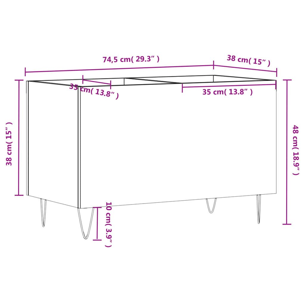 vidaXL LP-levyjen säilytyskaappi harmaa Sonoma 74,5x38x48 cm puu hinta ja tiedot | Olohuoneen kaapit ja lipastot | hobbyhall.fi