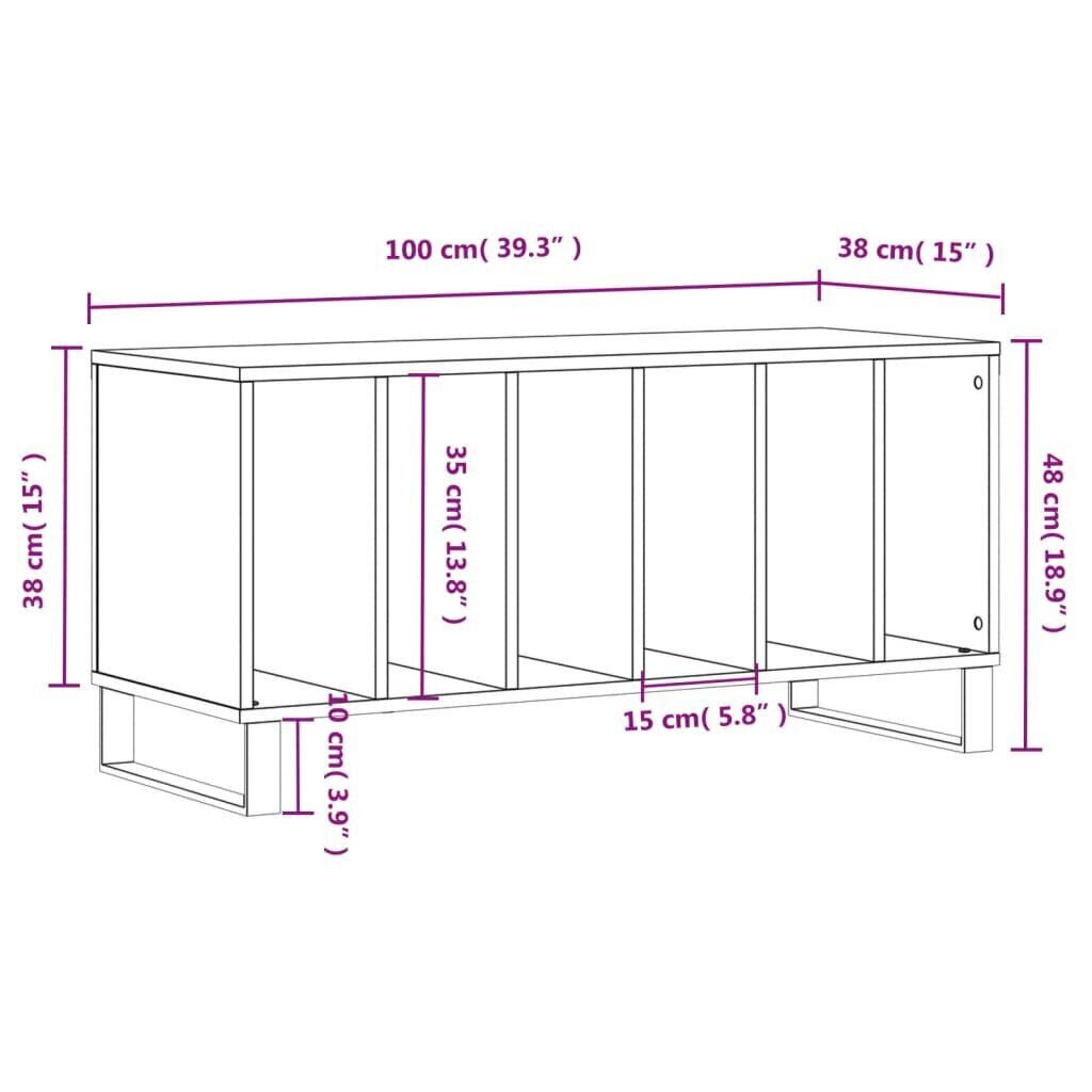 vidaXL LP-levyjen säilytyskaappi korkeakiilto valk. 100x38x48 cm puu hinta ja tiedot | Olohuoneen kaapit ja lipastot | hobbyhall.fi