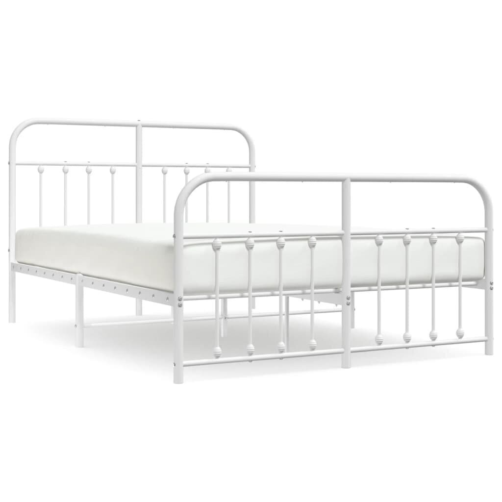 vidaXL Metallinen sängynrunko päädyillä valkoinen 135x190 cm hinta ja tiedot | Sängyt | hobbyhall.fi