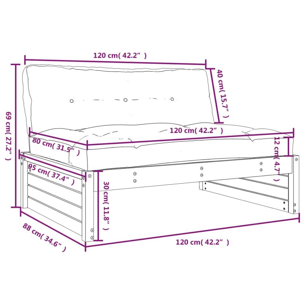 vidaXL Keskisohva 120x80 cm täysi douglas kuusi hinta ja tiedot | Puutarhatuolit | hobbyhall.fi