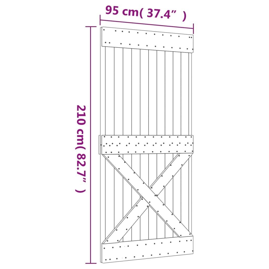 vidaXL Liukuovi asennustarvikkeineen 95x210 cm täysi mänty hinta ja tiedot | Sisäovet | hobbyhall.fi