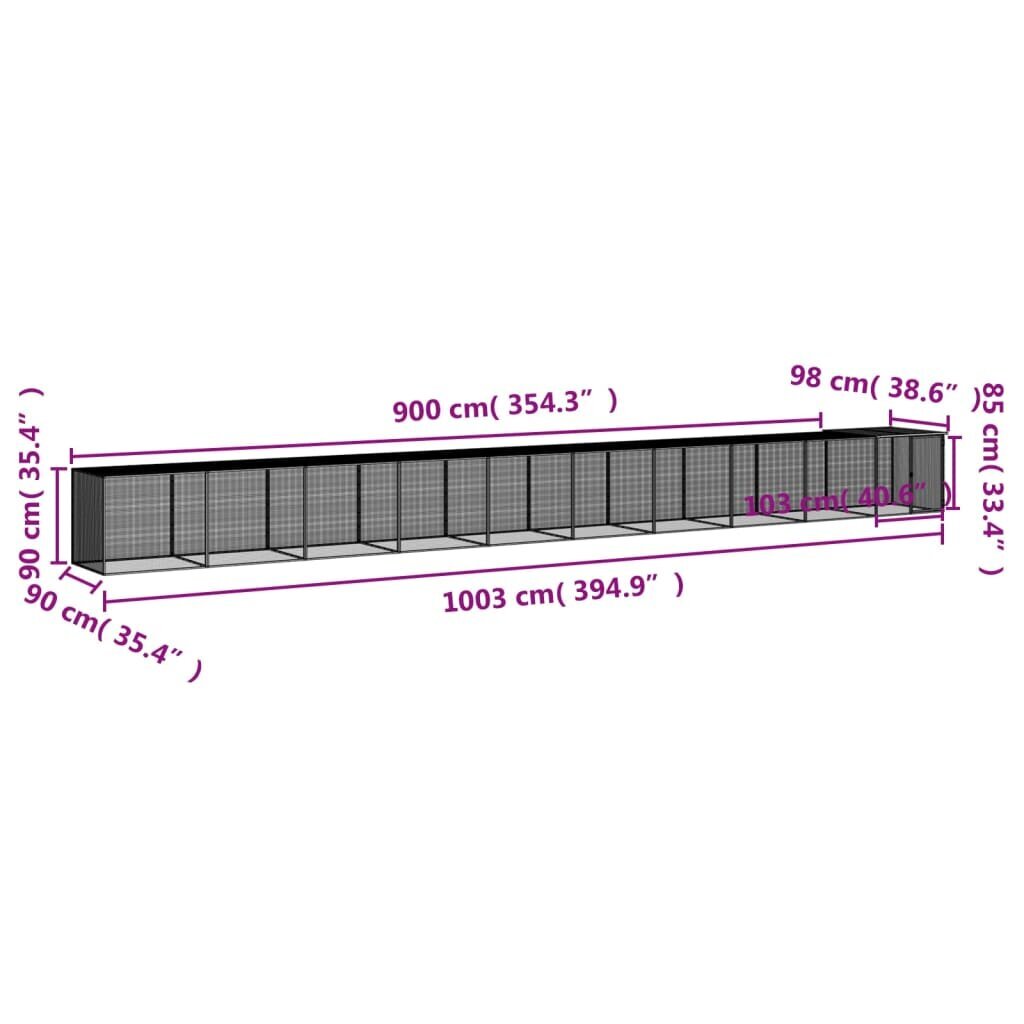 vidaXL Kanahäkki katolla vaaleanharmaa 1003x98x90 cm galvanoitu teräs hinta ja tiedot | Lintulaudat ja lintuhäkit | hobbyhall.fi