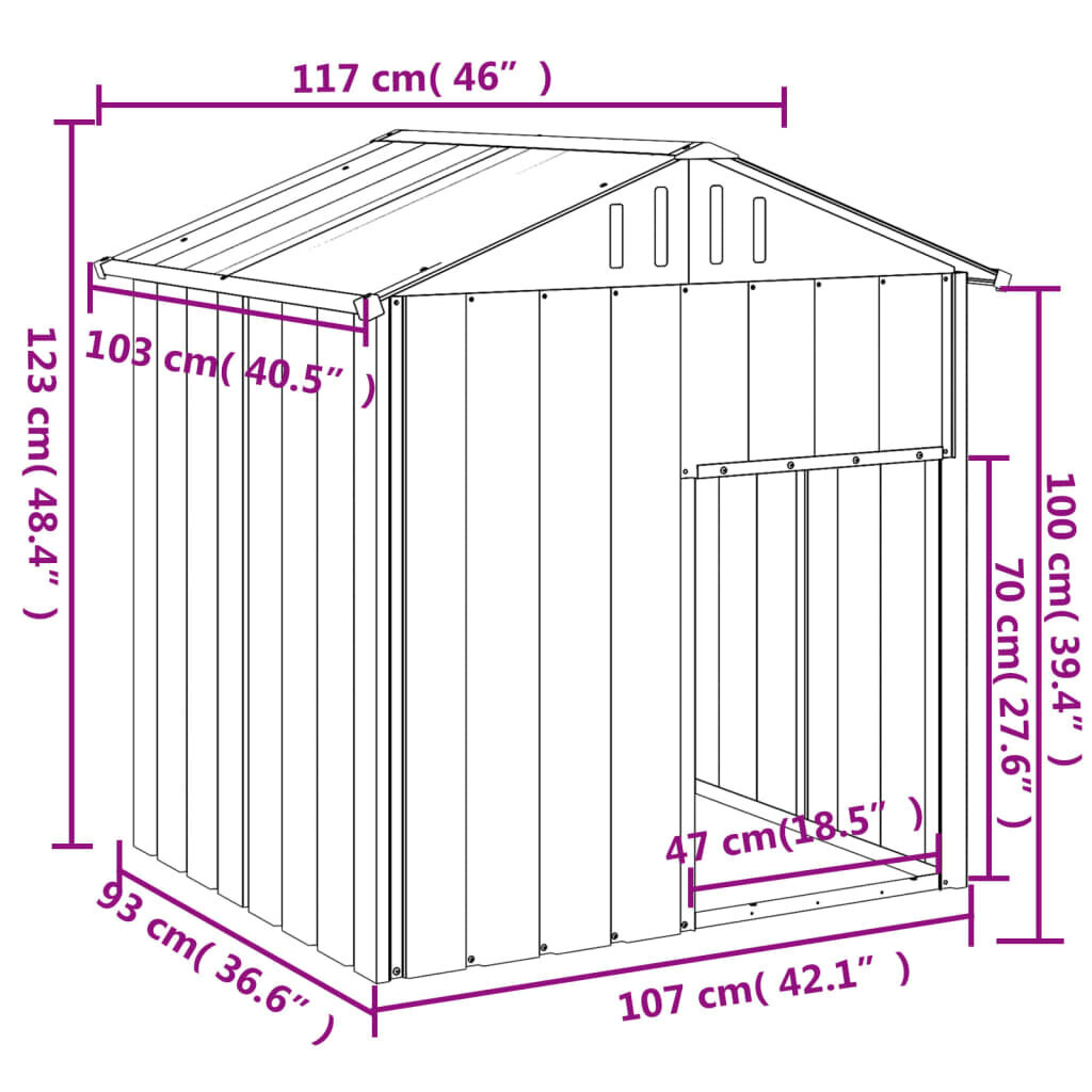 vidaXL Koirankoppi katolla v.harmaa 117x103x123 cm galvanoitu teräs hinta ja tiedot | Pedit ja pesät | hobbyhall.fi