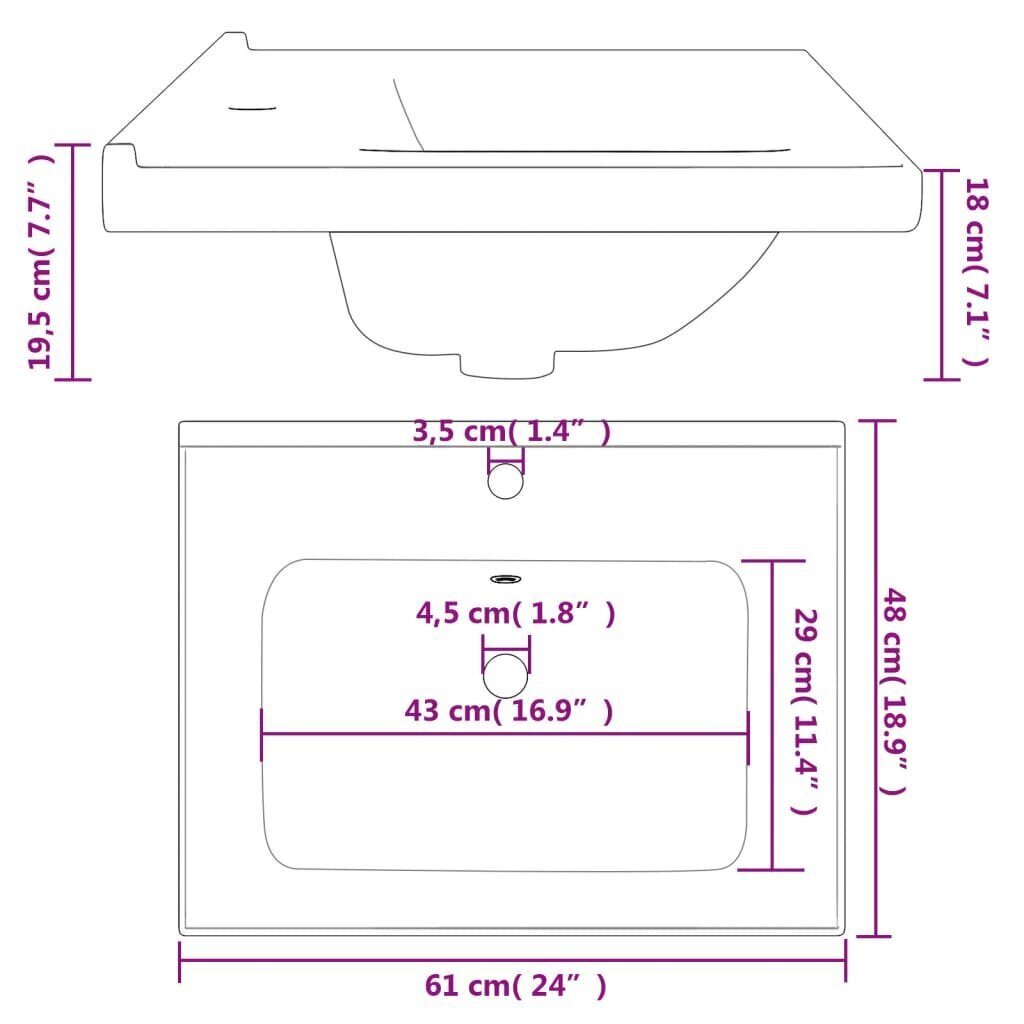 vidaXL Kylpyhuoneen pesuallas valk 61x48x19,5 cm suorakaide keraaminen hinta ja tiedot | Pesualtaat | hobbyhall.fi