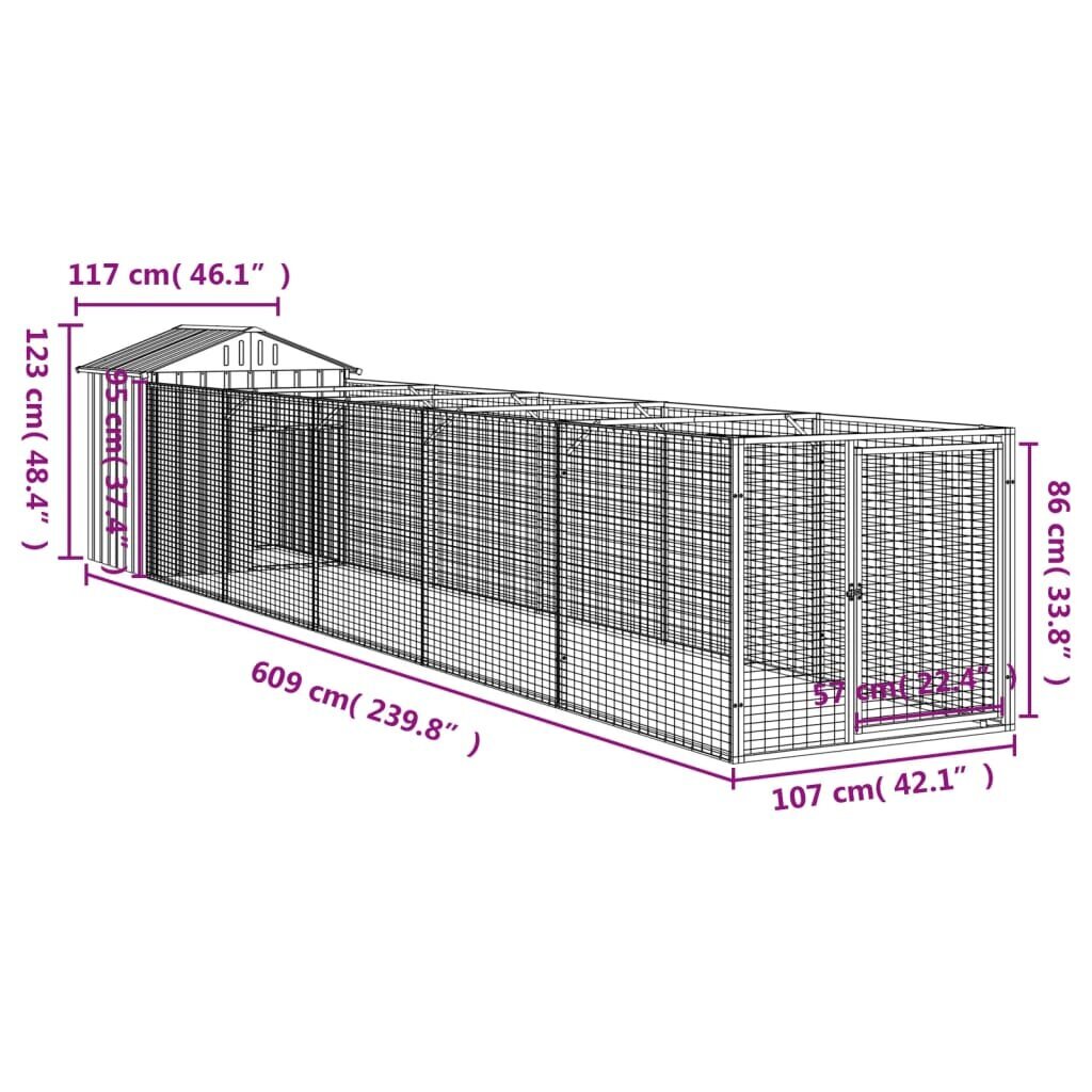 vidaXL Koirankoppi katolla antrasiitti 117x609x123 cm galvanoitu teräs hinta ja tiedot | Pedit ja pesät | hobbyhall.fi