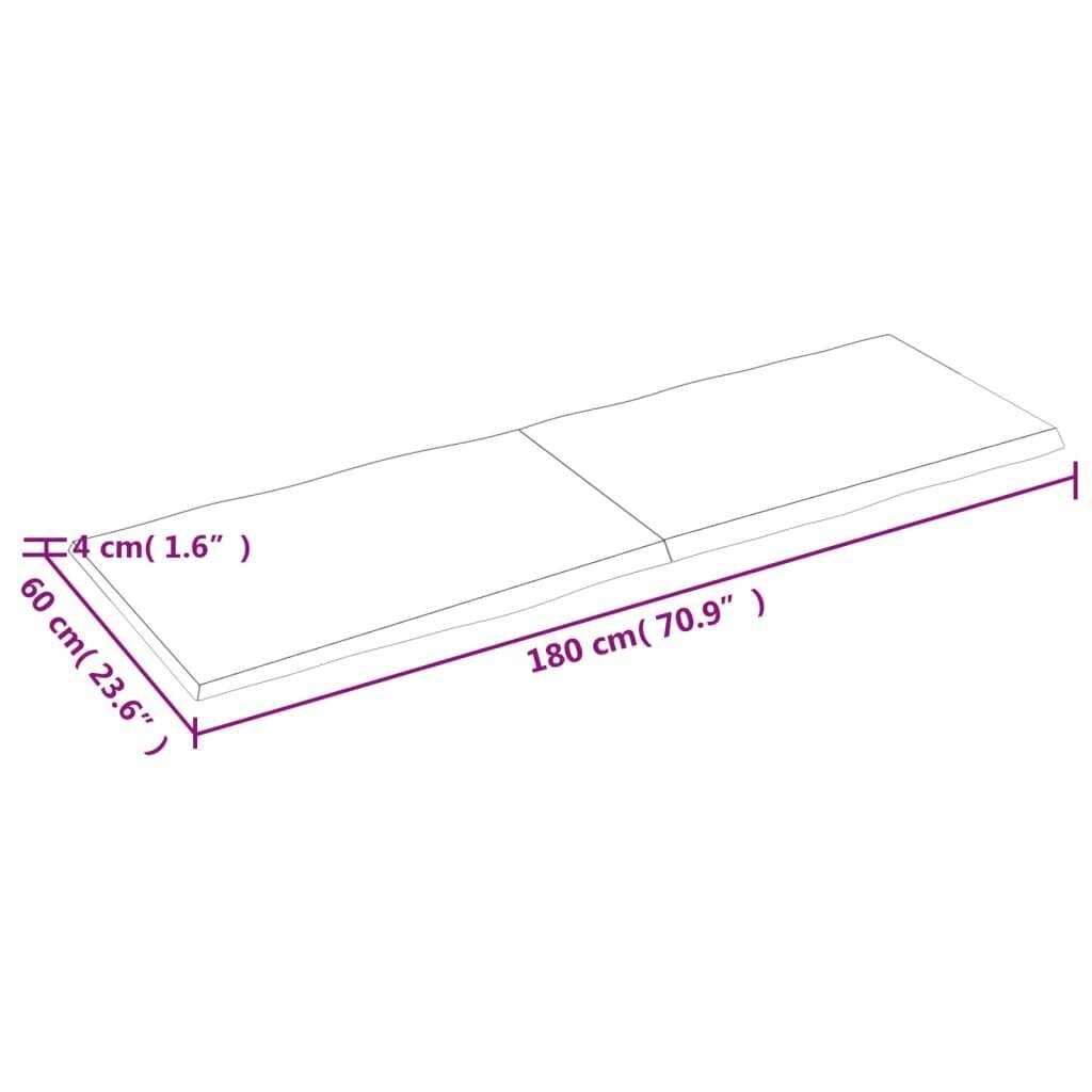 vidaXL Pöytälevy ruskea 180x60x(2-4)cm käsitelty täystammi elävä reuna hinta ja tiedot | Pöytälevyt | hobbyhall.fi