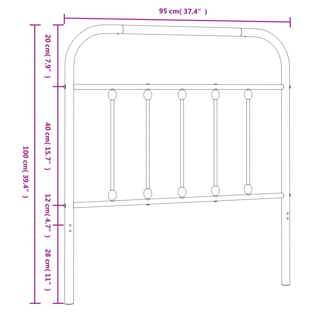 vidaXL Metallinen sängynpääty musta 90 cm hinta ja tiedot | Sängyt | hobbyhall.fi