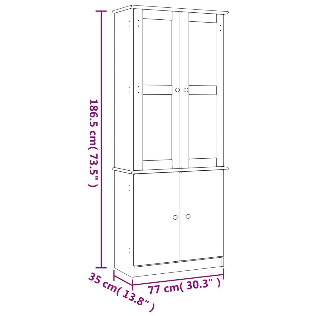 vidaXL Vitriinikaappi ALTA valkoinen 77x35x186,5 cm täysi mänty hinta ja tiedot | Olohuoneen kaapit ja lipastot | hobbyhall.fi