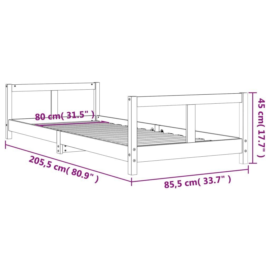 vidaXL Lasten sängynrunko valkoinen 80x200 cm täysi mänty hinta ja tiedot | Lastensängyt | hobbyhall.fi