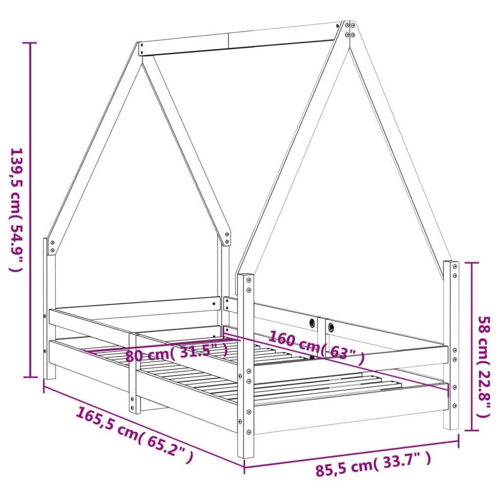 vidaXL Lasten sängynrunko 80x160 cm täysi mänty hinta ja tiedot | Lastensängyt | hobbyhall.fi