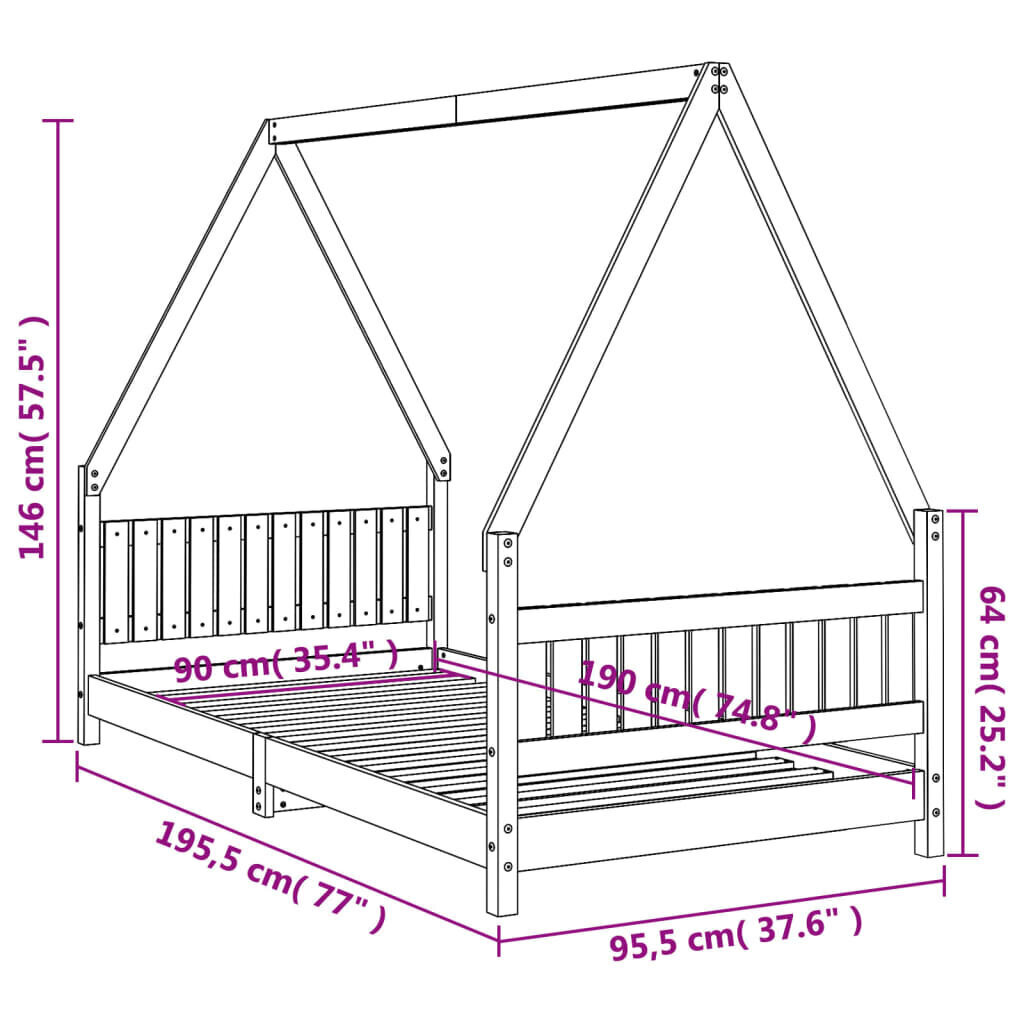 vidaXL Lasten sängynrunko 90x190 cm täysi mänty hinta ja tiedot | Lastensängyt | hobbyhall.fi