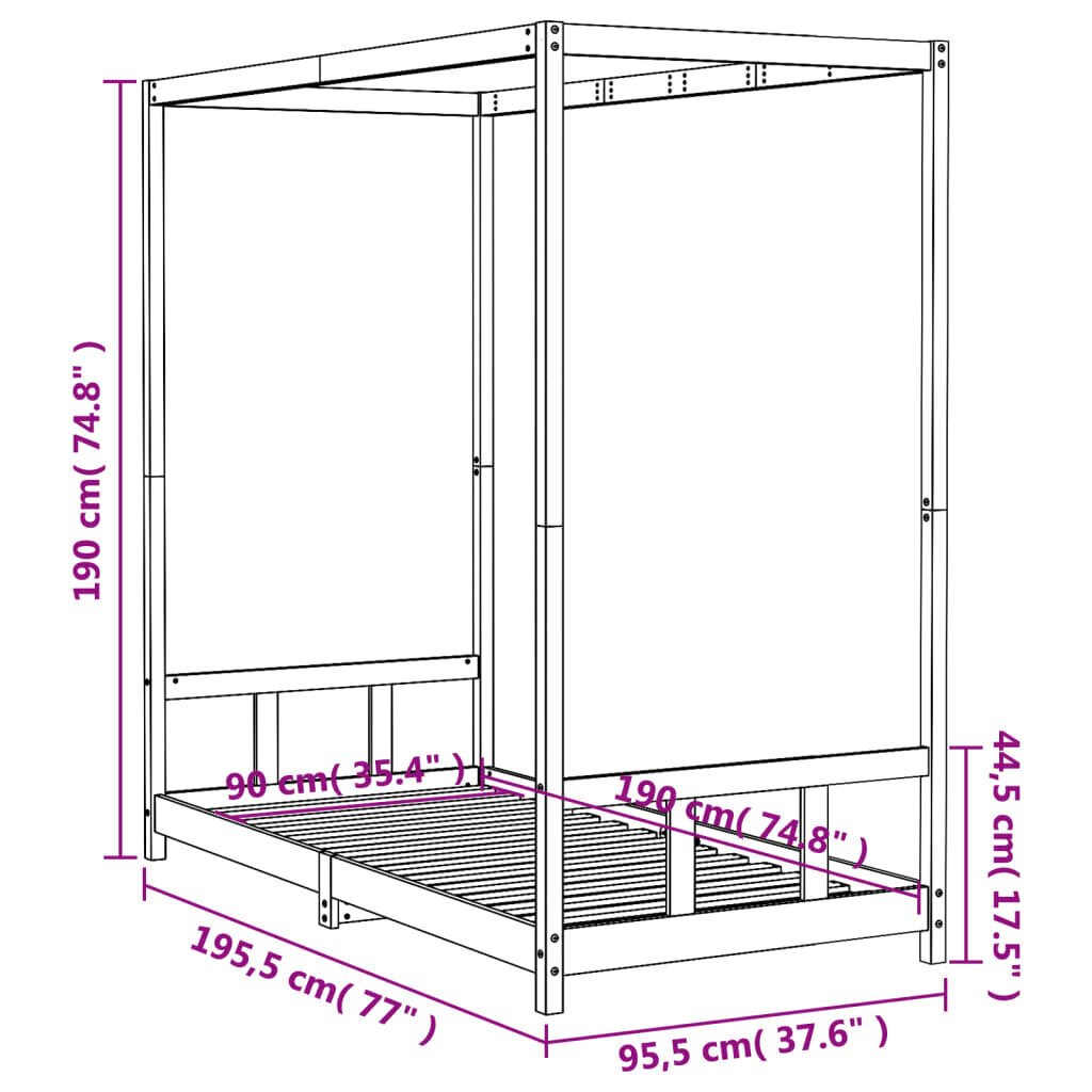 vidaXL Lasten sängynrunko musta 90x190 cm täysi mänty hinta ja tiedot | Lastensängyt | hobbyhall.fi