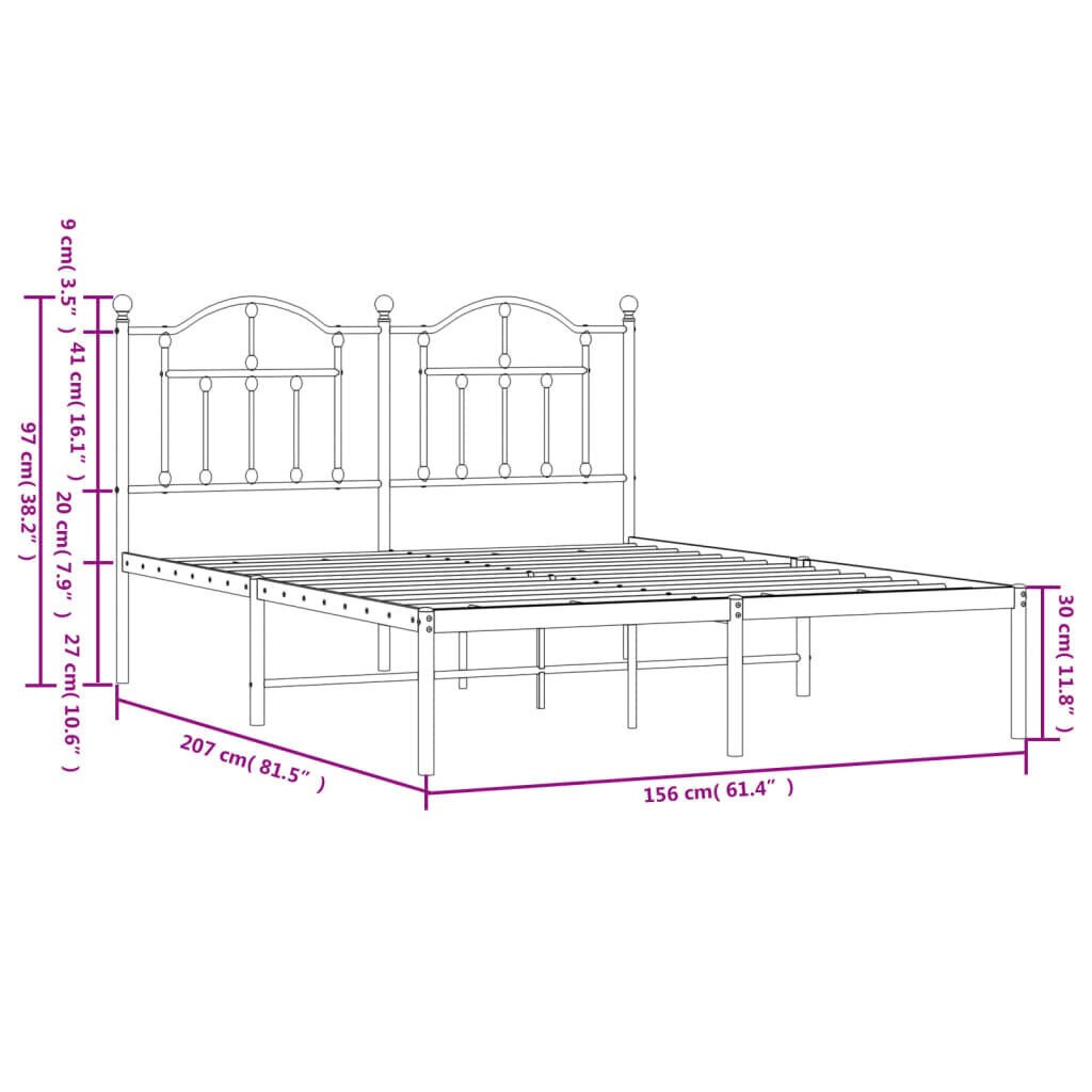 vidaXL Metallinen sängynrunko päädyllä musta 150x200 cm hinta ja tiedot | Sängyt | hobbyhall.fi