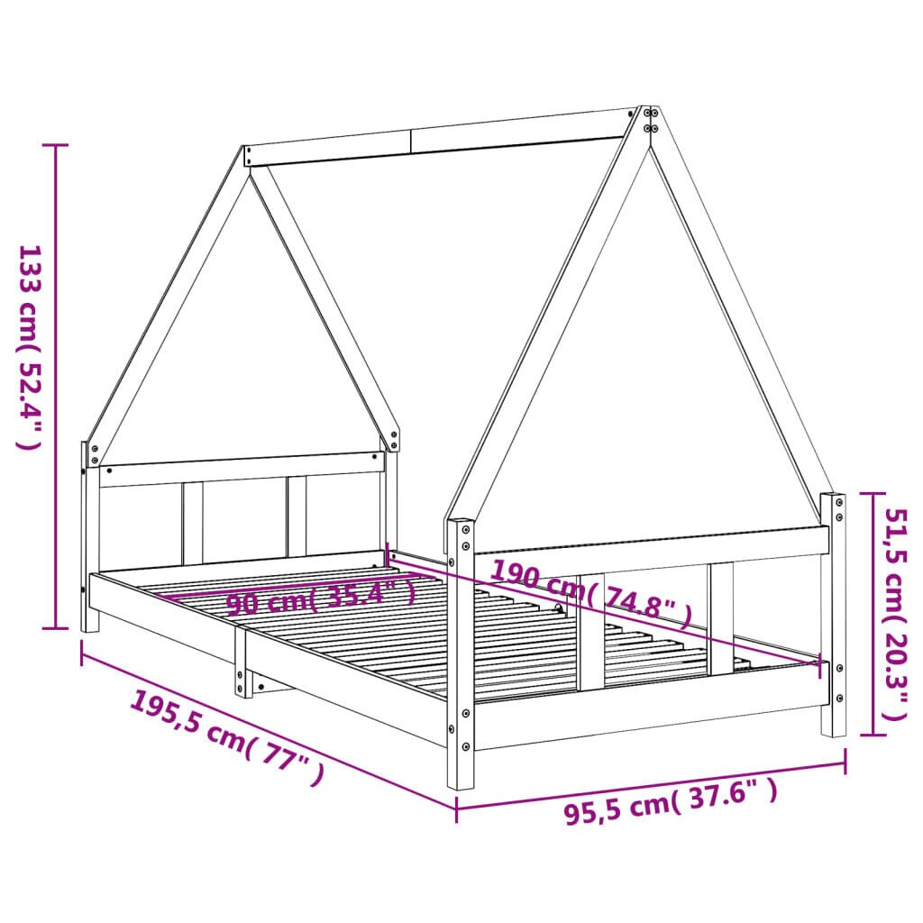 vidaXL Lasten sängynrunko valkoinen 90x190 cm täysi mänty hinta ja tiedot | Lastensängyt | hobbyhall.fi