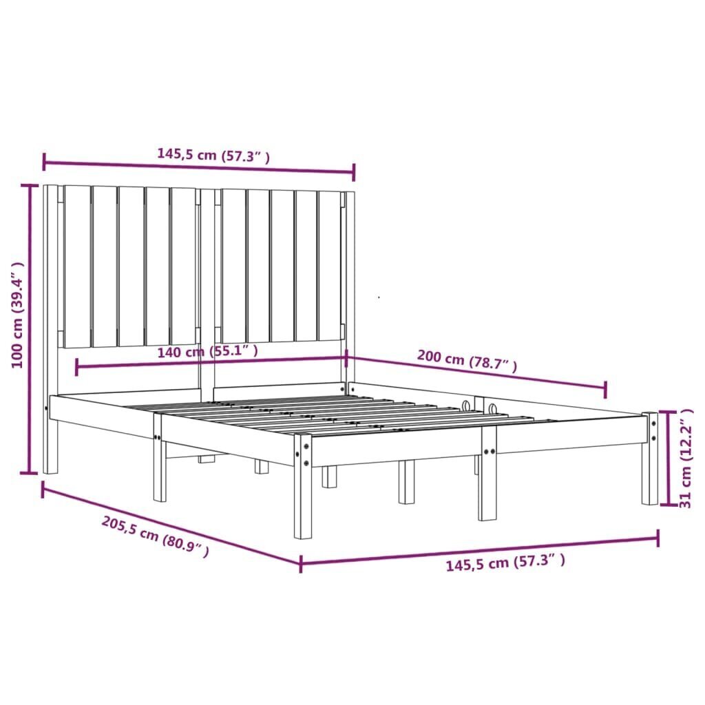 vidaXL Sängynrunko valkoinen täysi mänty 140x200 cm hinta ja tiedot | Sängyt | hobbyhall.fi