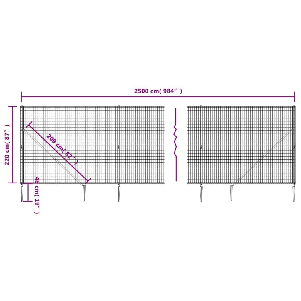 vidaXL Verkkoaita maapiikeillä vihreä 2,2x25 m hinta ja tiedot | Aidat ja tarvikkeet | hobbyhall.fi