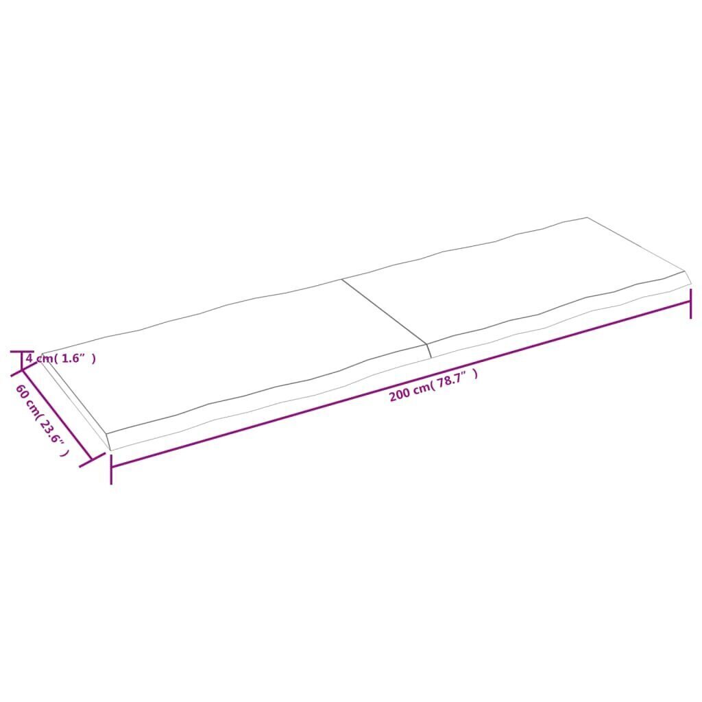 vidaXL Pöytälevy 200x60x(2-4) cm käsittelemätön täysi puu elävä reuna hinta ja tiedot | Pöytälevyt | hobbyhall.fi