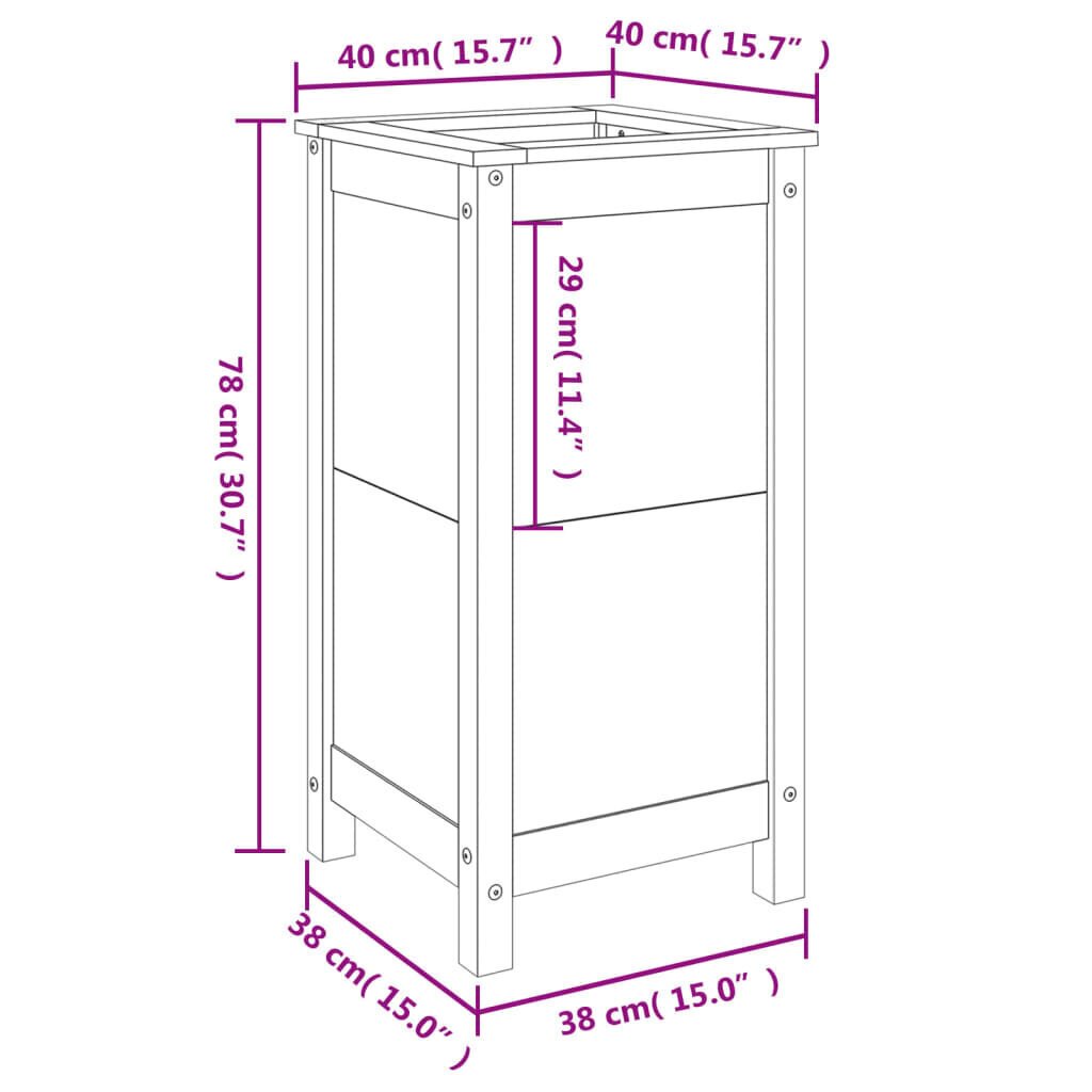 vidaXL Kukkalaatikko musta 40x40x78 cm täysi mänty hinta ja tiedot | Kukkalaatikot | hobbyhall.fi