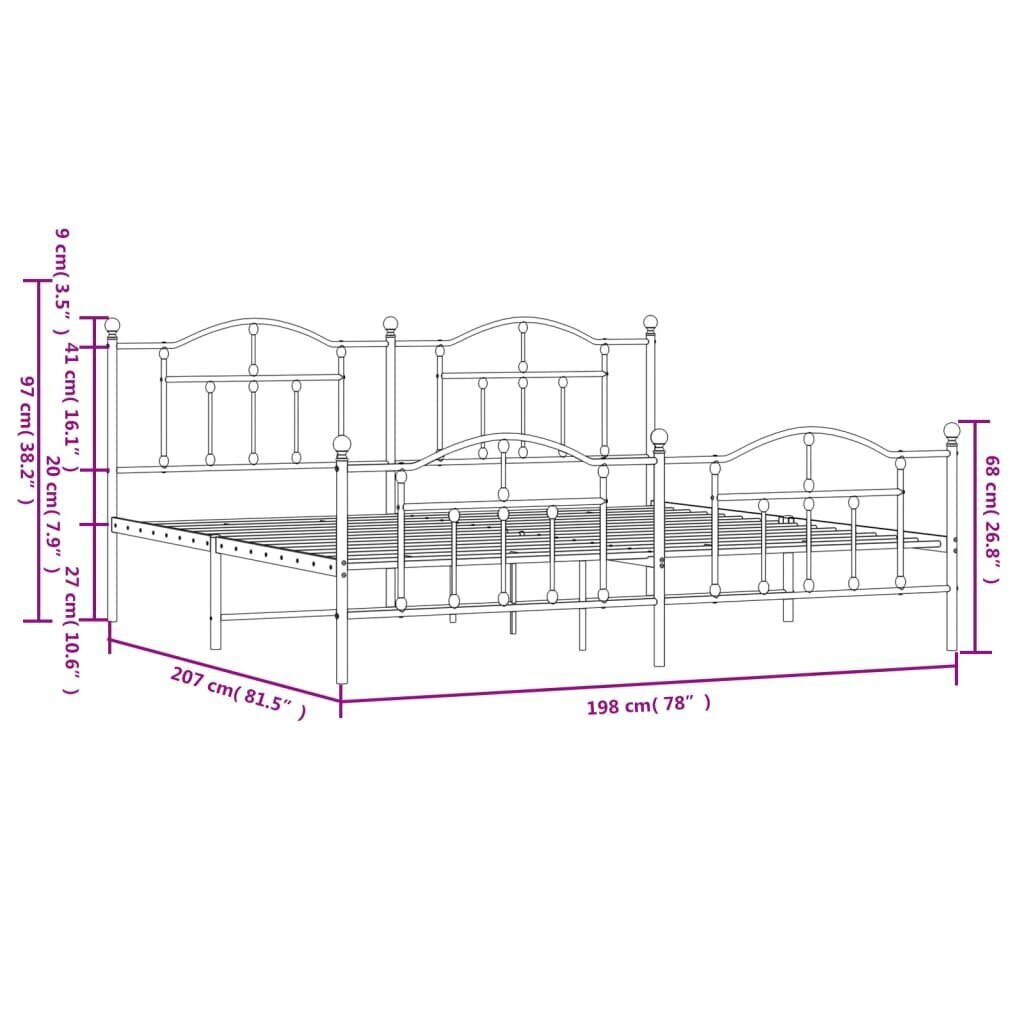 vidaXL Metallinen sängynrunko päädyillä musta 193x203 cm hinta ja tiedot | Sängyt | hobbyhall.fi