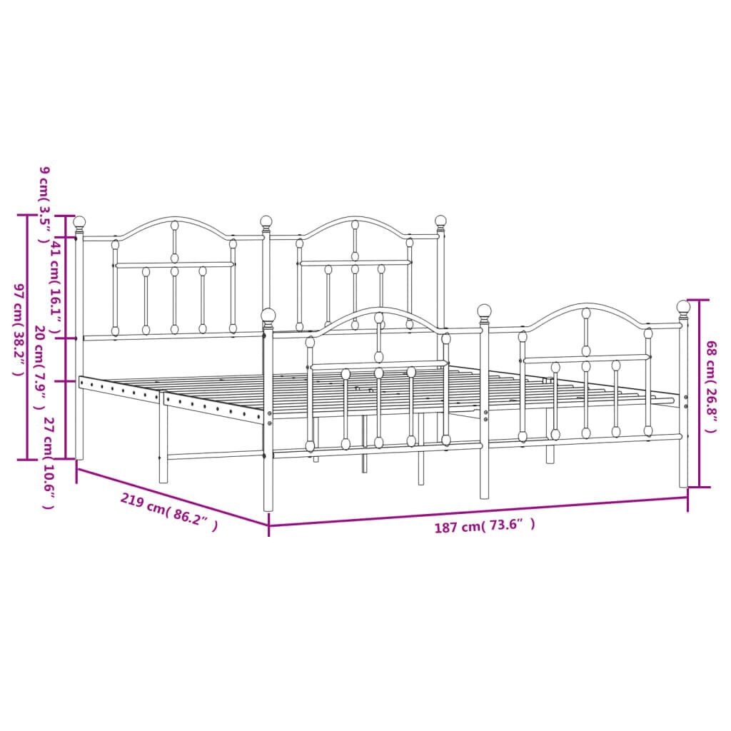 vidaXL Metallinen sängynrunko päädyillä musta 183x213 cm hinta ja tiedot | Sängyt | hobbyhall.fi