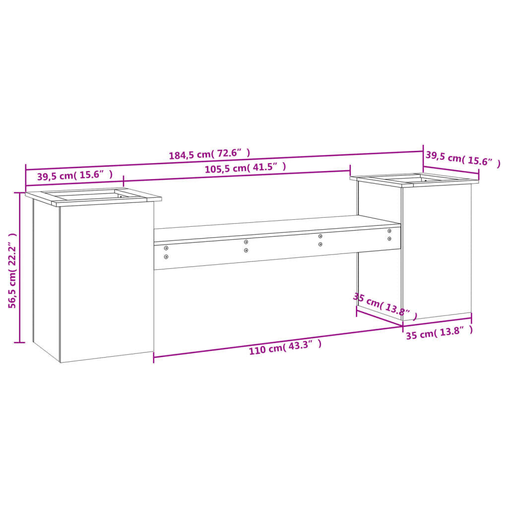 vidaXL Kukkalaatikkopenkki musta 184,5x39,5x56,5 cm täysi mänty hinta ja tiedot | Puutarhapenkit | hobbyhall.fi