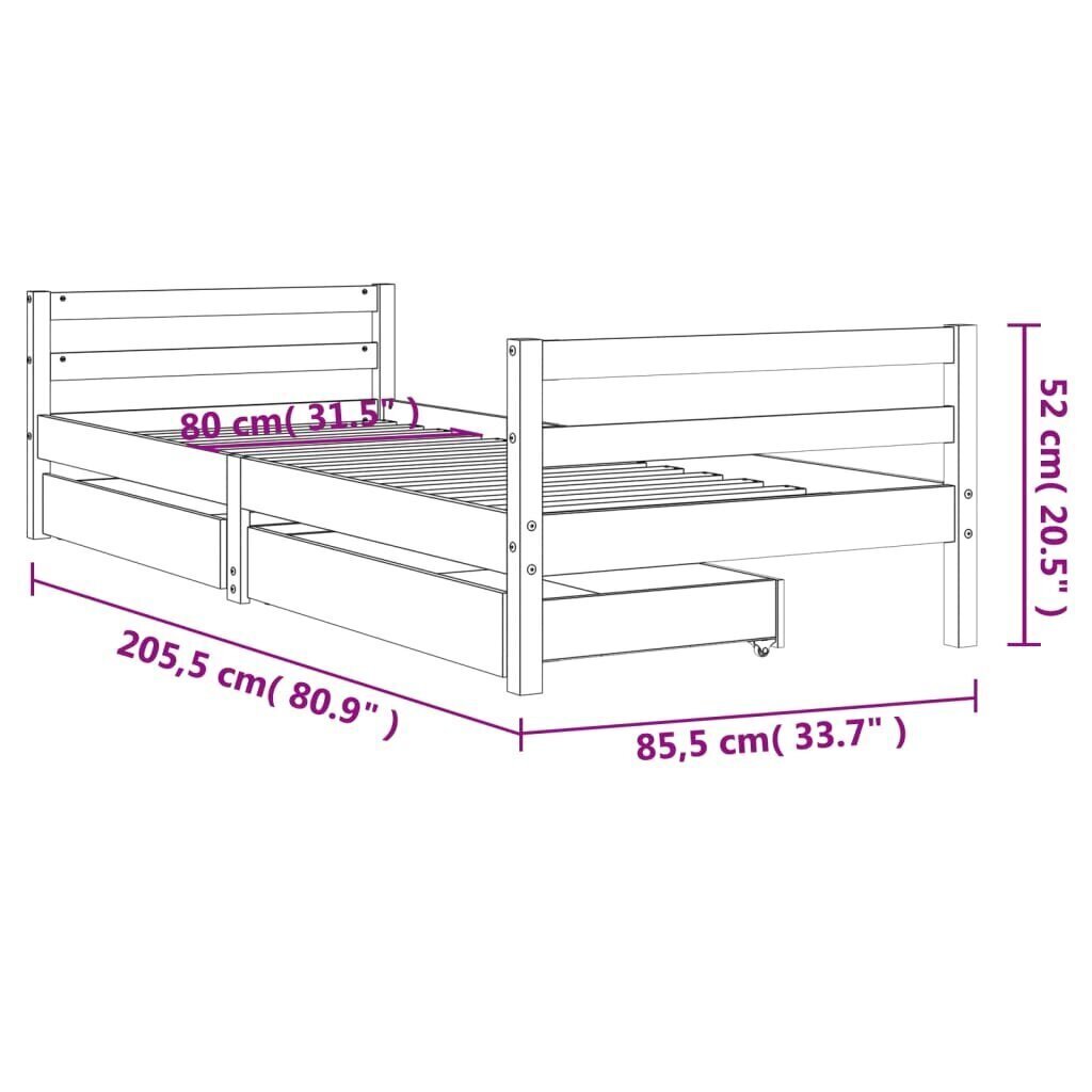 vidaXL Lasten sängynrunko laatikoilla musta 80x200 cm täysi mänty hinta ja tiedot | Lastensängyt | hobbyhall.fi