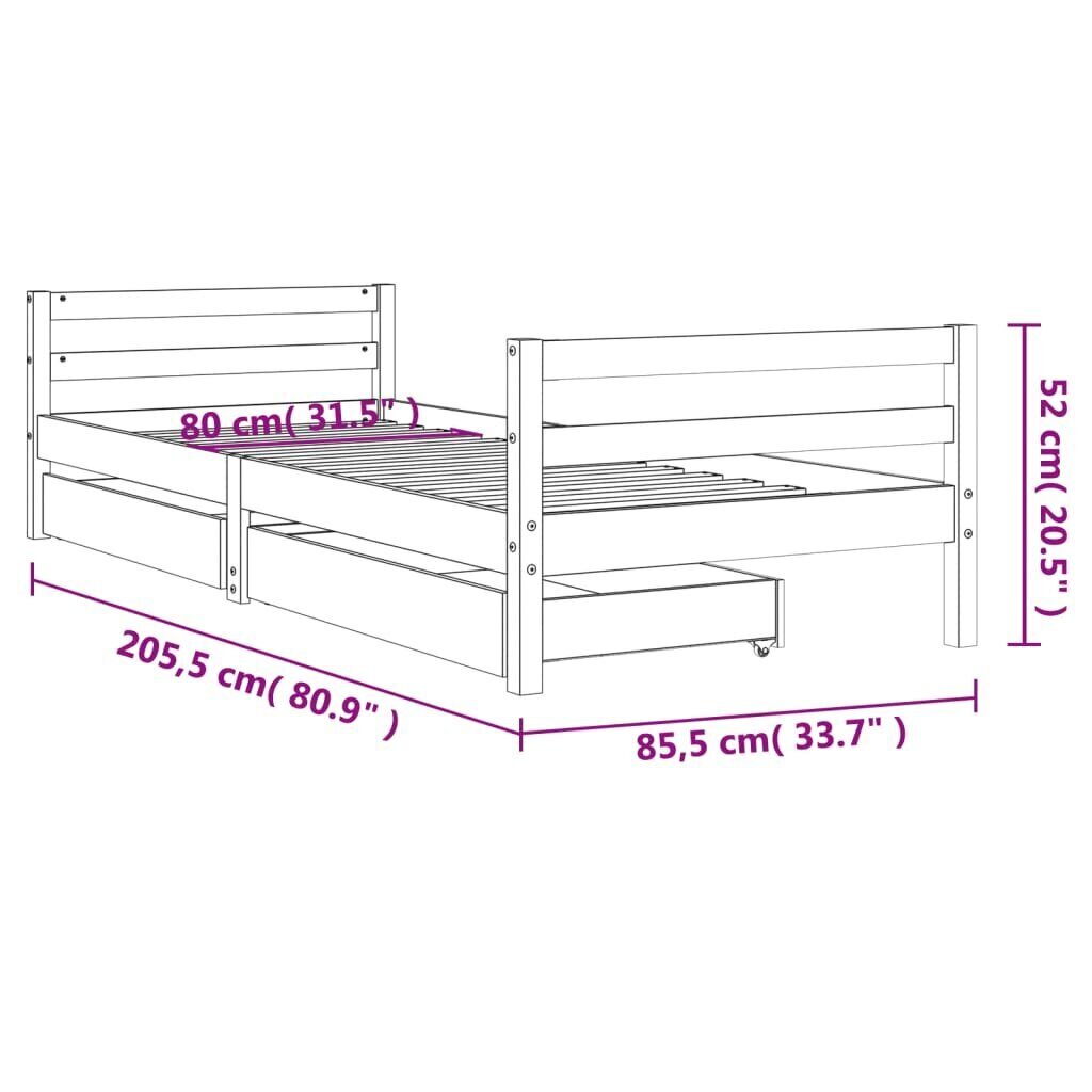 vidaXL Lasten sängynrunko laatikoilla 80x200 cm täysi mänty hinta ja tiedot | Lastensängyt | hobbyhall.fi