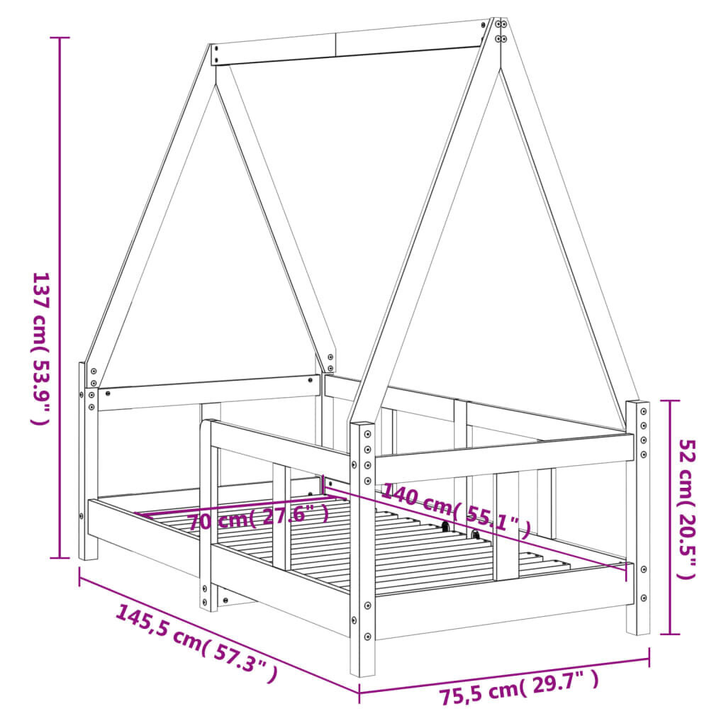 vidaXL Lasten sängynrunko 70x140 cm täysi mänty hinta ja tiedot | Lastensängyt | hobbyhall.fi