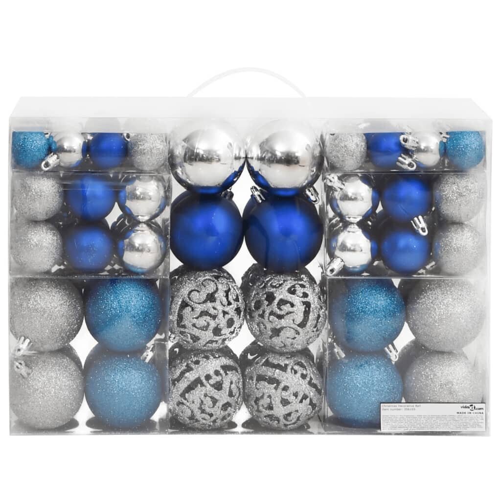 vidaXL Joulupallot 100 kpl sininen ja hopea 3/4/6 cm hinta ja tiedot | Joulukuusen koristeet | hobbyhall.fi