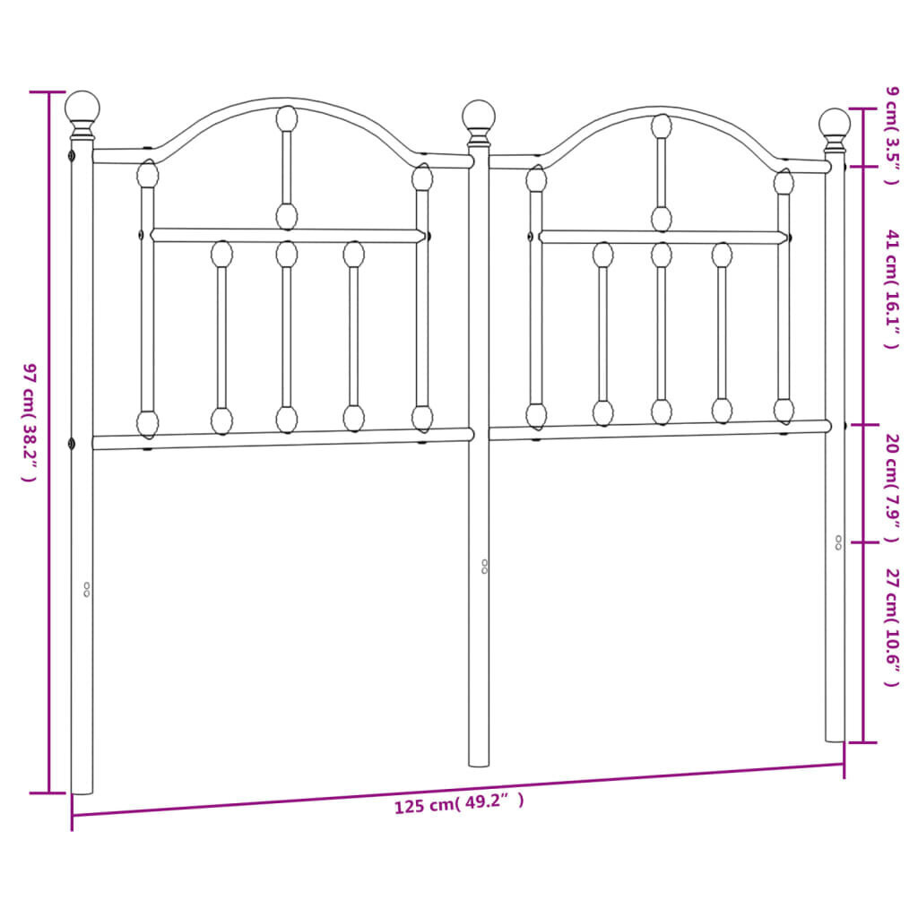 vidaXL Metallinen sängynpääty valkoinen 120 cm hinta ja tiedot | Sängyt | hobbyhall.fi