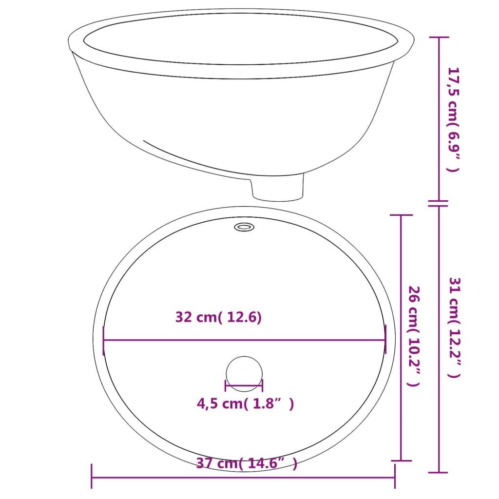 vidaXL Kylpyhuoneen pesuallas valk. 37x31x17,5 cm ovaali keraaminen hinta ja tiedot | Pesualtaat | hobbyhall.fi