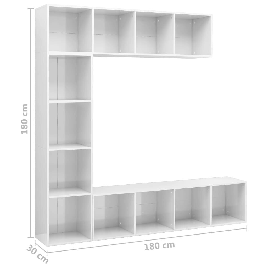 vidaXL 3-osainen kirjahylly/TV-kaappisarja valkoinen 180x30x180 cm hinta ja tiedot | Hyllyt | hobbyhall.fi