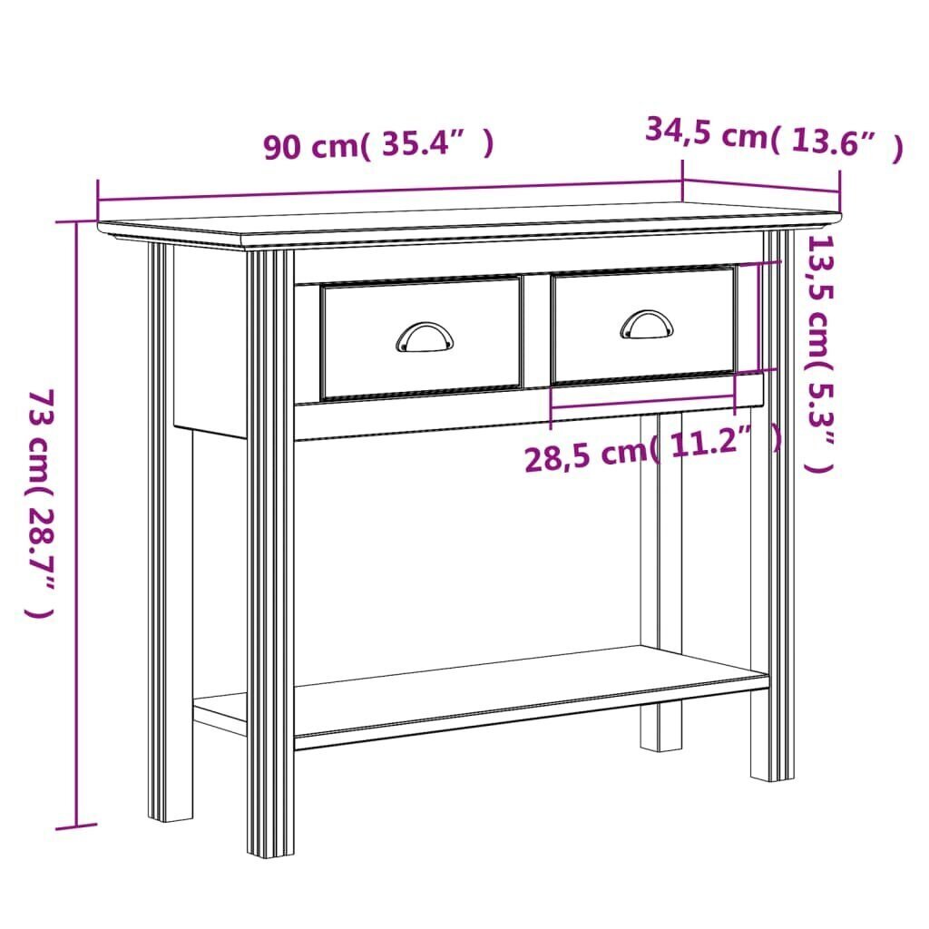 vidaXL Konsolipöytä BODO harmaa 90x34,5x73 cm täysi mänty hinta ja tiedot | Sivupöydät | hobbyhall.fi