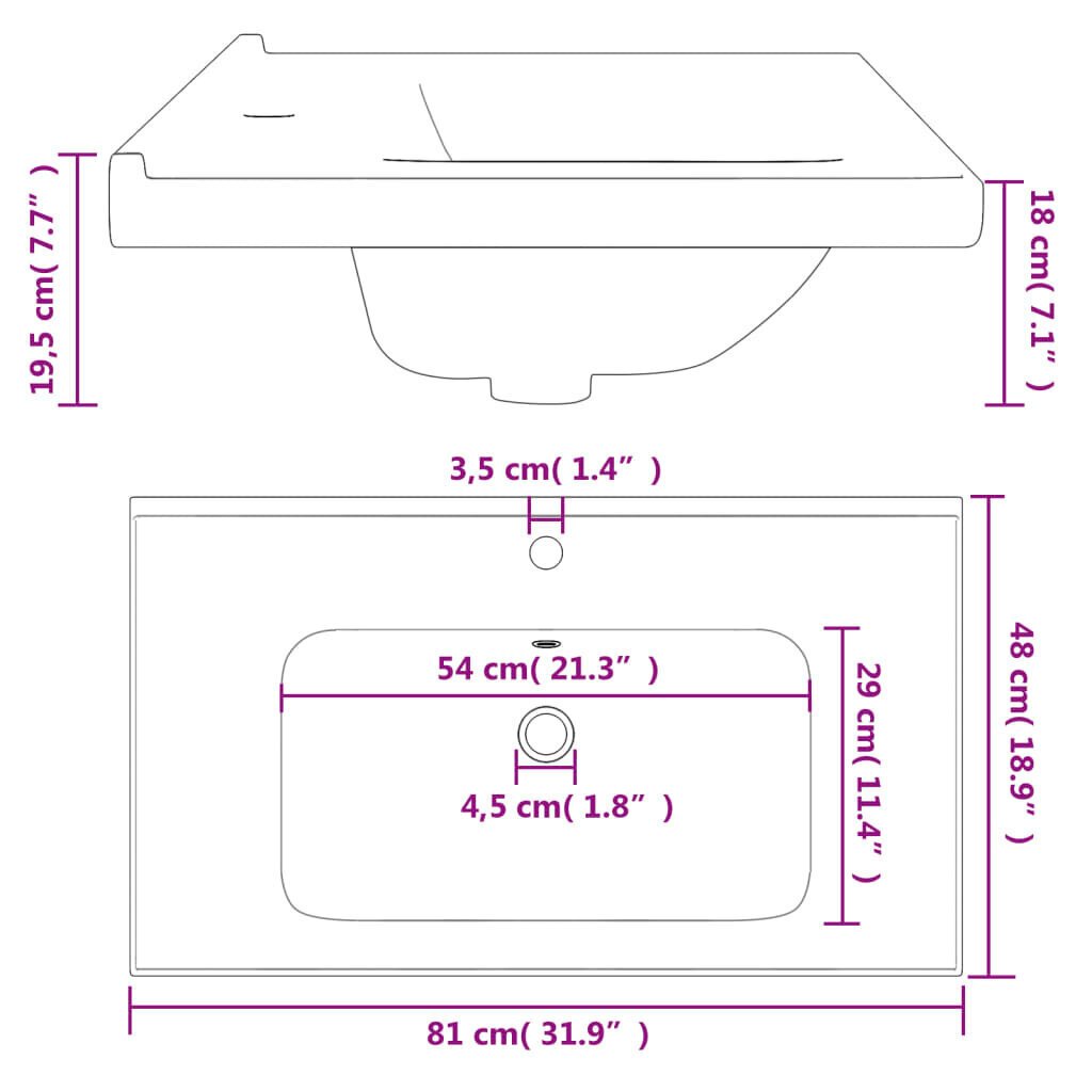 vidaXL Kylpyhuoneen pesuallas valk 81x48x19,5 cm suorakaide keraaminen hinta ja tiedot | Pesualtaat | hobbyhall.fi