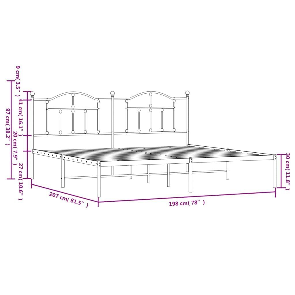 vidaXL Metallinen sängynrunko päädyllä musta 193x203 cm hinta ja tiedot | Sängyt | hobbyhall.fi