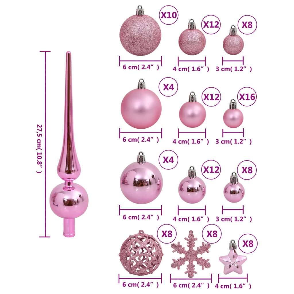 vidaXL 111-osainen Joulupallosarja pinkki polystyreeni hinta ja tiedot | Joulukuusen koristeet | hobbyhall.fi