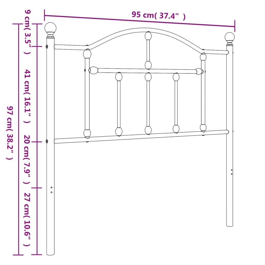 vidaXL Metallinen sängynpääty musta 90 cm hinta ja tiedot | Sängyt | hobbyhall.fi