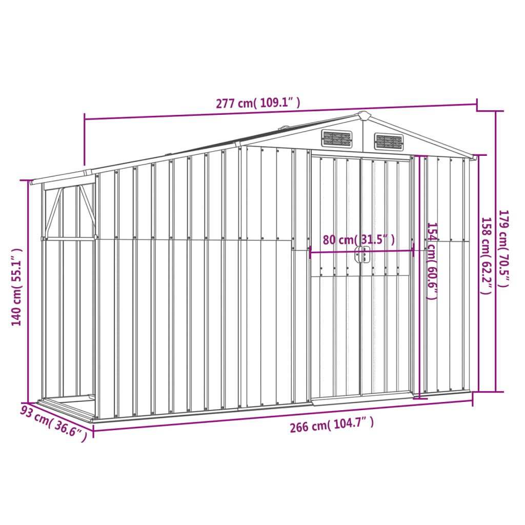 vidaXL Puutarhavaja vihreä 277x93x179 cm galvanoitu teräs hinta ja tiedot | Piharakennukset | hobbyhall.fi