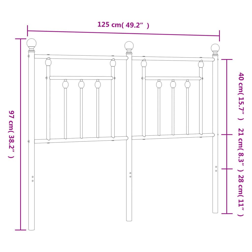 vidaXL Metallinen sängynpääty musta 120 cm hinta ja tiedot | Sängyt | hobbyhall.fi