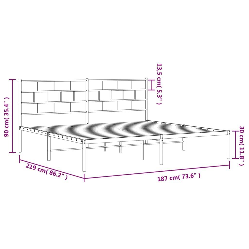 vidaXL Metallinen sängynrunko päädyllä valkoinen 183x213 cm hinta ja tiedot | Sängyt | hobbyhall.fi