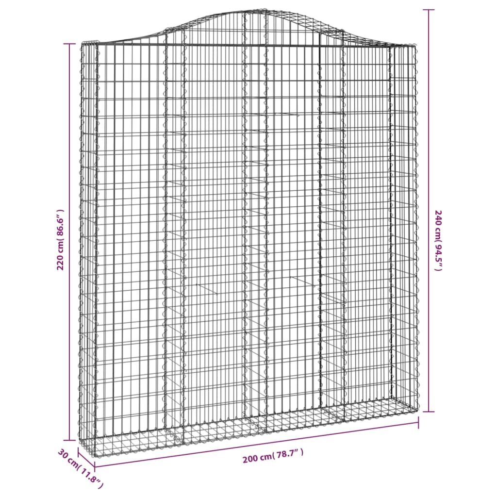 vidaXL Kaareva kivikori 200x30x220/240 cm galvanoitu rauta hinta ja tiedot | Aidat ja tarvikkeet | hobbyhall.fi