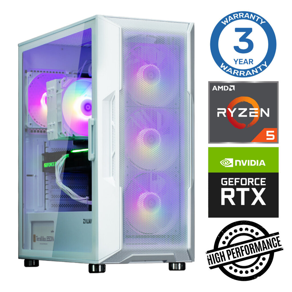 INTOP Ryzen 5 5600X 32GB 500SSD M.2 NVME+2TB RTX3050 6GB no-OS hinta ja tiedot | Pöytätietokoneet | hobbyhall.fi