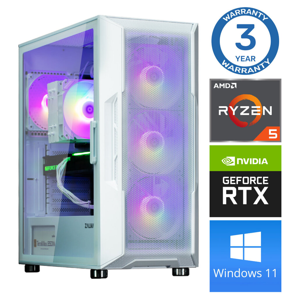 INTOP Ryzen 5 5600X 16GB 250SSD M.2 NVME+2TB RTX3050 6GB WIN11 hinta ja tiedot | Pöytätietokoneet | hobbyhall.fi