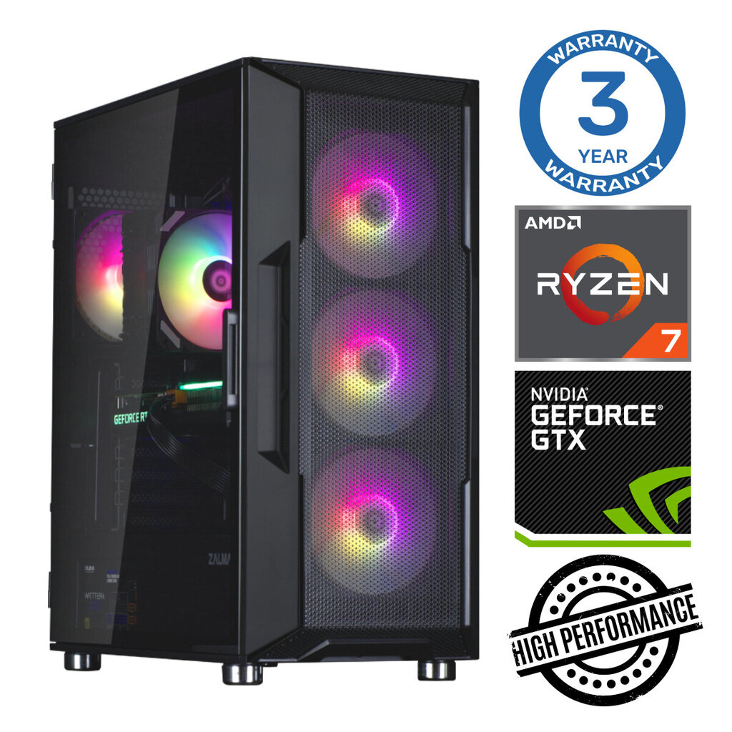 INTOP Ryzen 7 5700X 16GB 250SSD M.2 NVME GTX1650 4GB no-OS hinta ja tiedot | Pöytätietokoneet | hobbyhall.fi