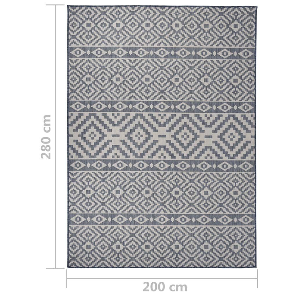 vidaXL Ulkomatto Flatweave 200x280 cm siniset raidat hinta ja tiedot | Isot matot | hobbyhall.fi