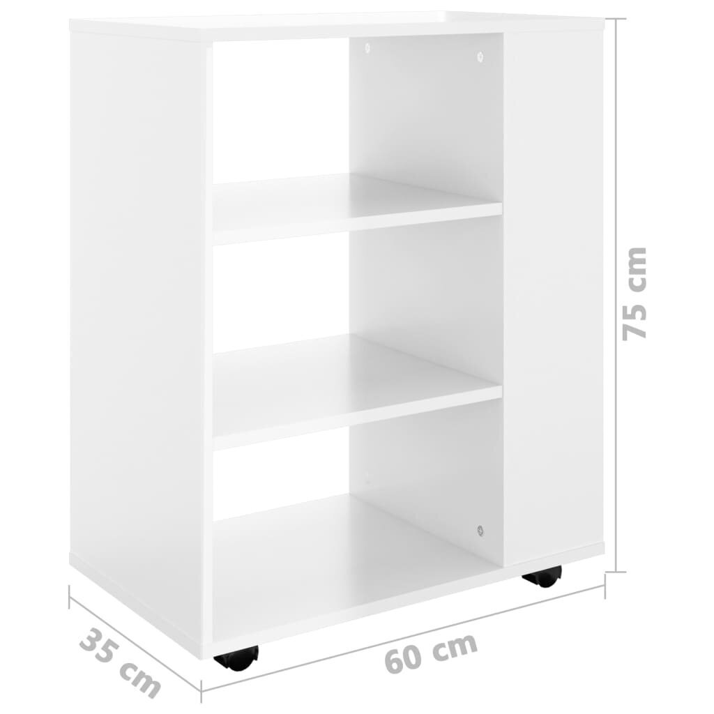 vidaXL Kaappi pyörillä korkeakiilto valkoinen 60x35x75 cm lastulevy hinta ja tiedot | Olohuoneen kaapit ja lipastot | hobbyhall.fi