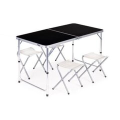 Kokoontaitettava retkipöytä ja 4 tuolia, ModernHome 1HTA120R, musta hinta ja tiedot | Puutarhakalusteet | hobbyhall.fi