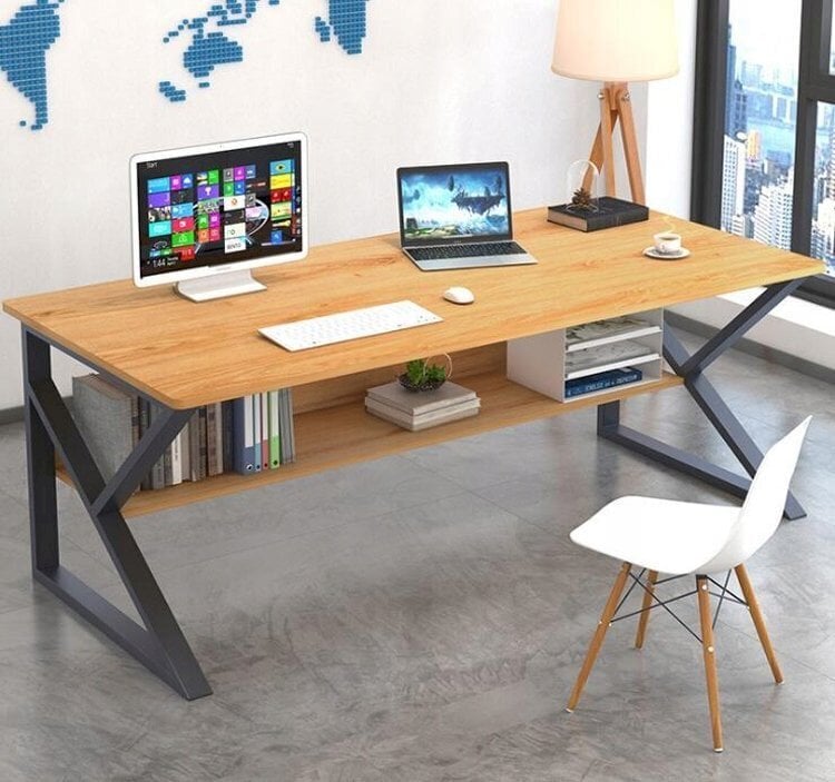 Tietokonepöytä hyllyllä, 120 x 40 cm, vaaleanruskea hinta ja tiedot | Tietokonepöydät ja työpöydät | hobbyhall.fi